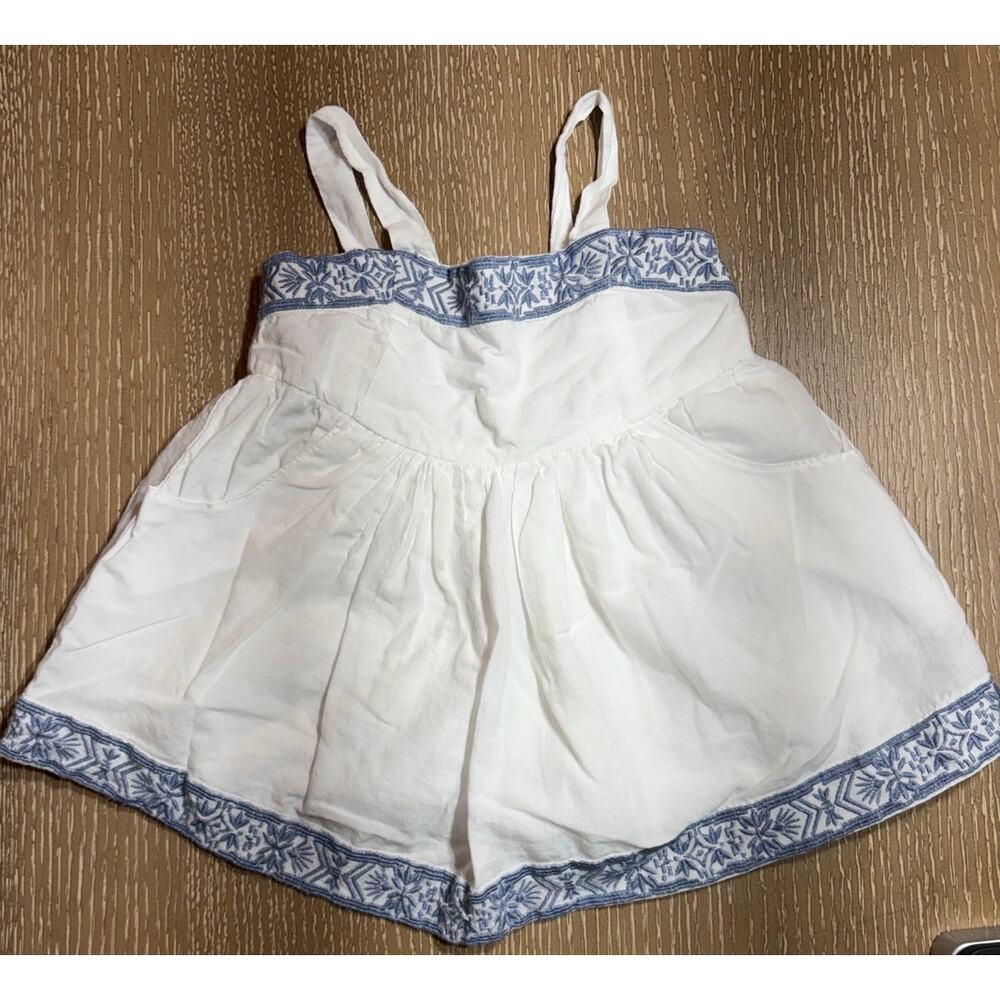 Tahari Blue Embroidered White Smocked Back Pleated Tunic Top Girls 24M